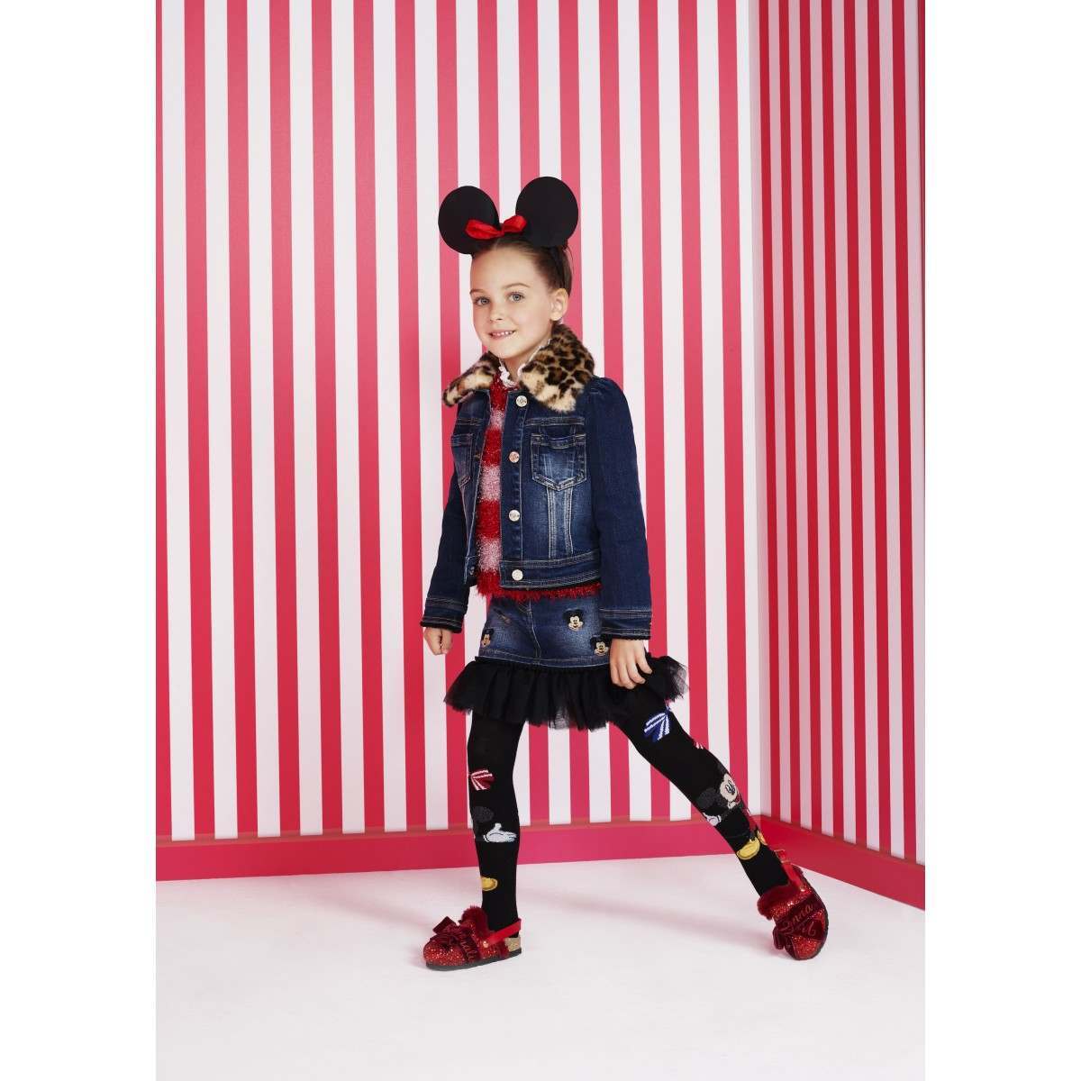Monnalisa - Girl Denim Mickey Mouse Skirt With Tulle