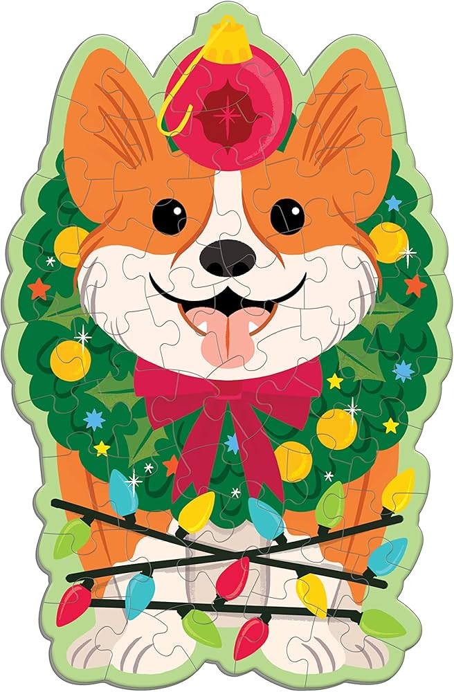 Christmas Corgi - Scratch and Sniff Shaped Mini Puzzle - Evergreen Scented