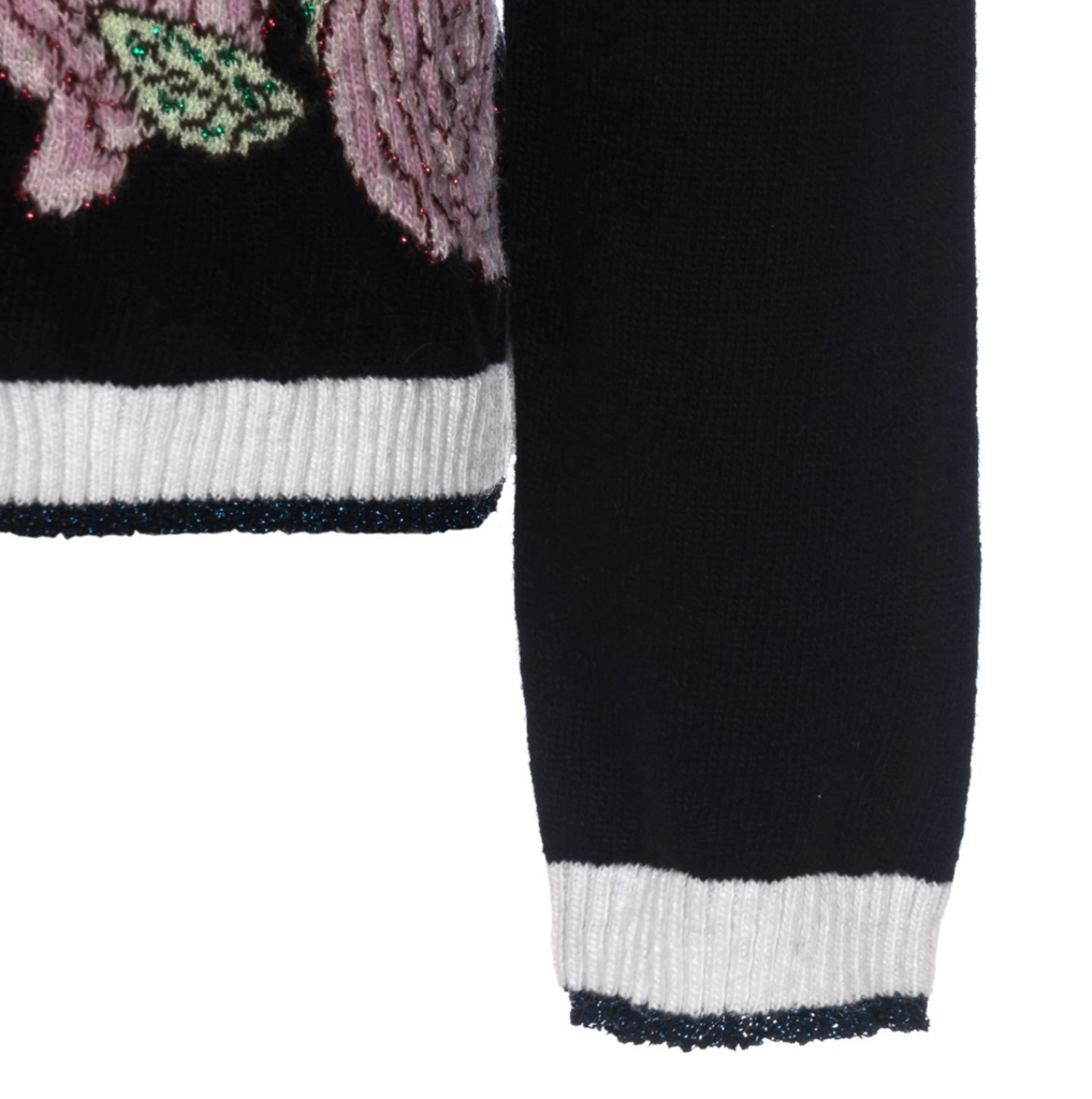 MONNALISA - Black Cardigan With Rose Intrasia