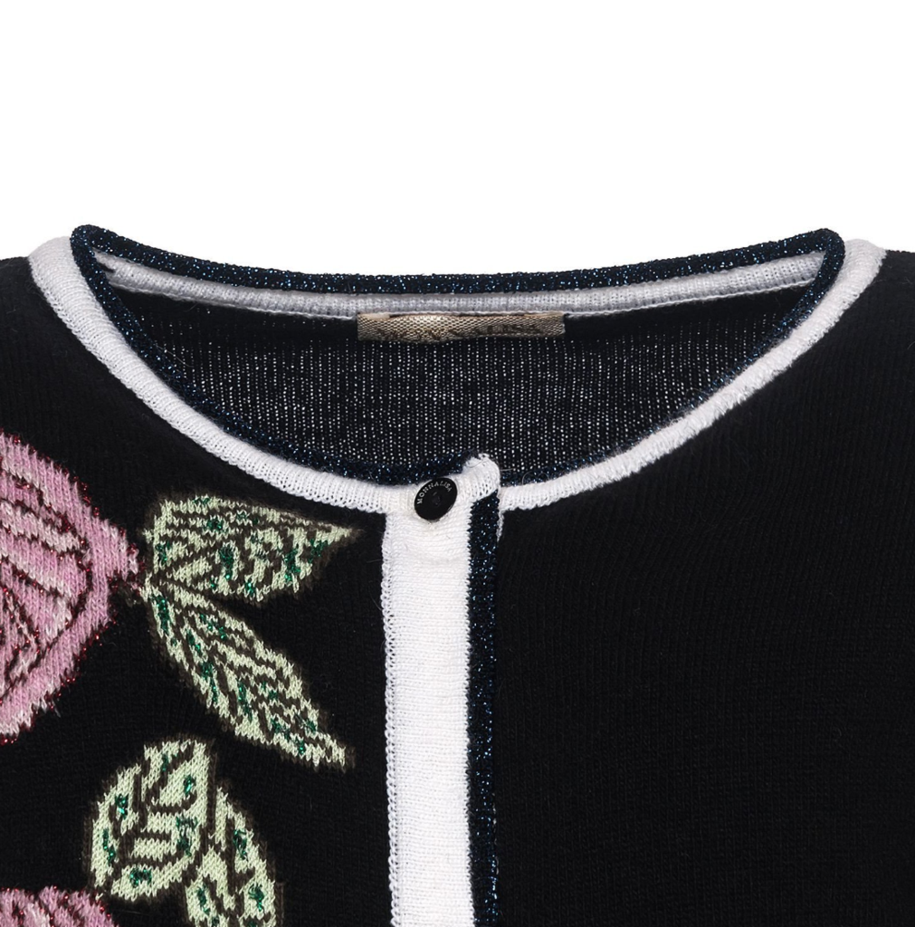 MONNALISA - Black Cardigan With Rose Intrasia