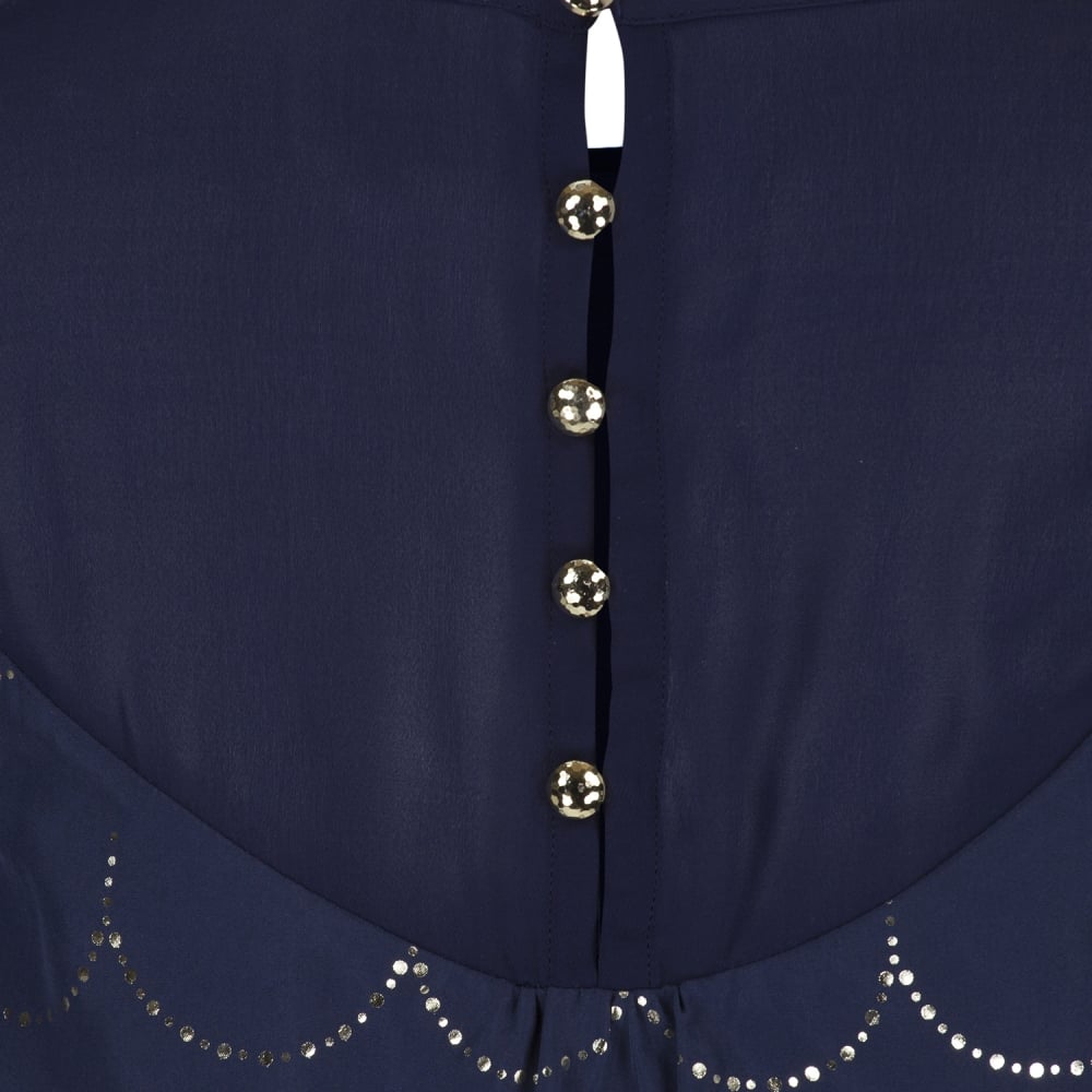 Carrement Beau - Girls Navy Long Sleeve Dress with Silver Print