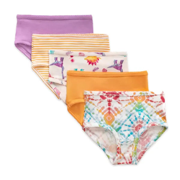 Burt's Bees Baby Dino Friends & Tie Dye Organic Cotton Toddler Girl  Underwear- 5 pack