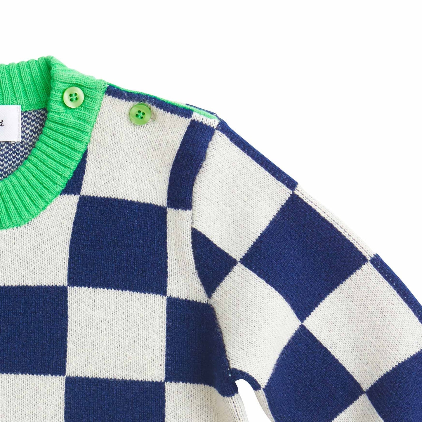 Atelier/Child - Boys Merino Cashmere Blend Checkers Sweater, Navy/Green