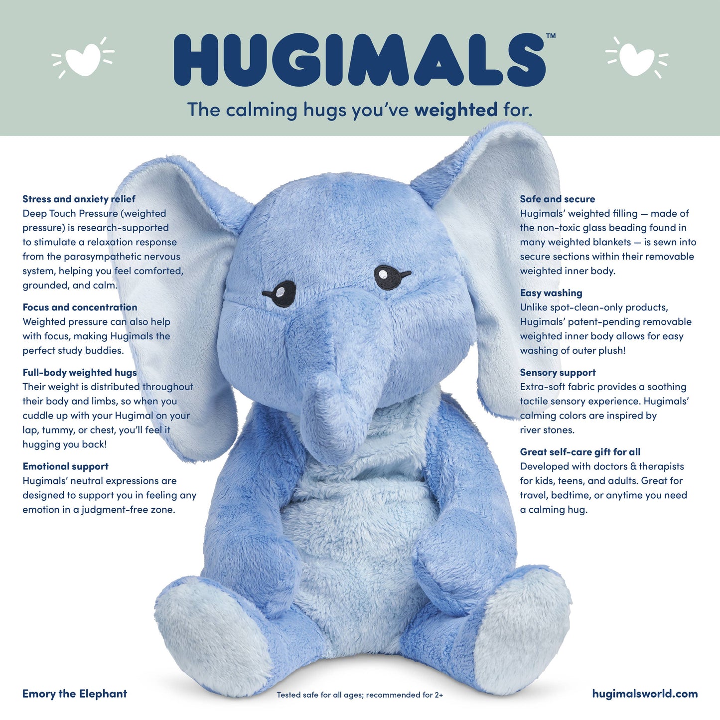 Hugimals World - Emory the Elephant 4.5lb Weighted Plush Anxiety: Kids/Adults