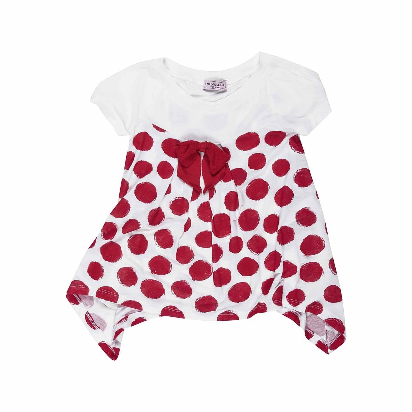 Monnalisa - Girls Short Sleeves Jersey Tunic With Red Polka Dots, White