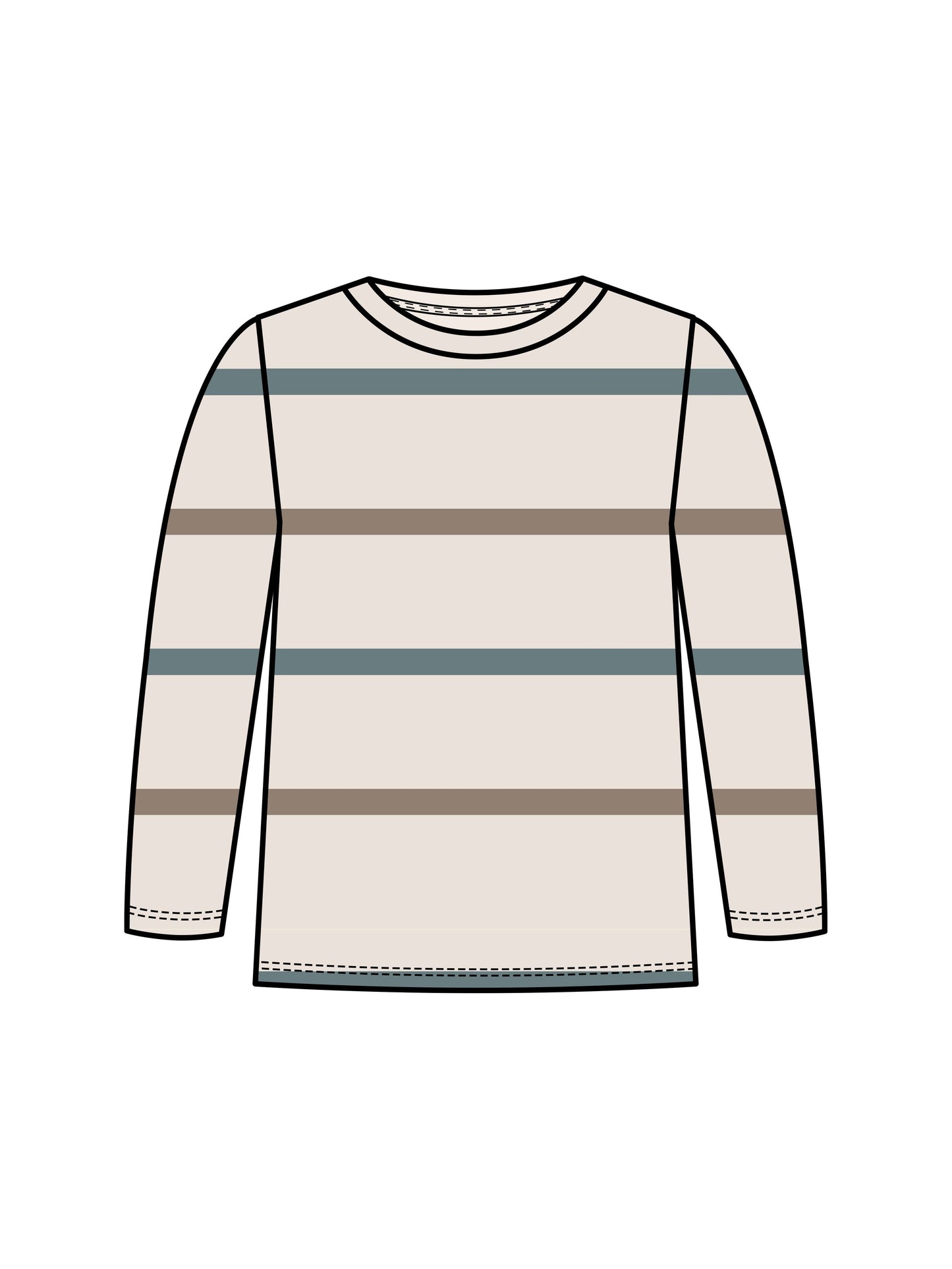 Colored Organics - Turk Long Sleeve Crew - Max Stripe / Teal + Taupe