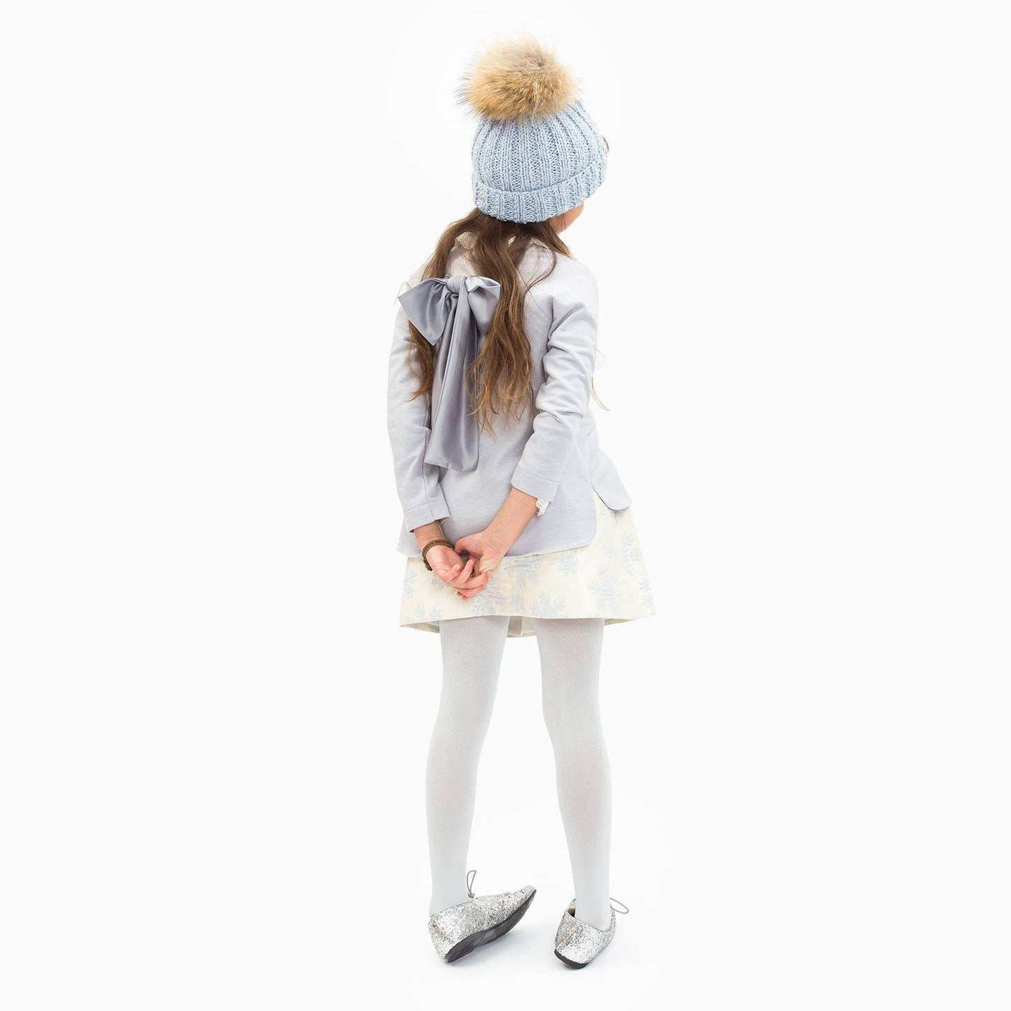 Casilda y Jimena - Girls Back Bow Sweater With Front Pocket, Grey
