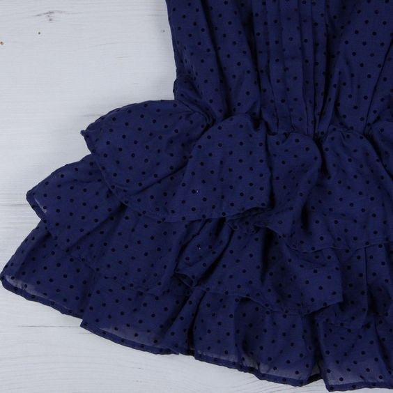 Jean Bourget - Girls Navy Micro Dot Tiered Flounce Ruffle Dress, Navy