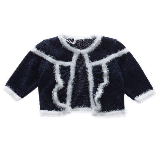 Microbe by Miss Grant - Baby Girl Fluffy Cardigan, Navy - 6M
