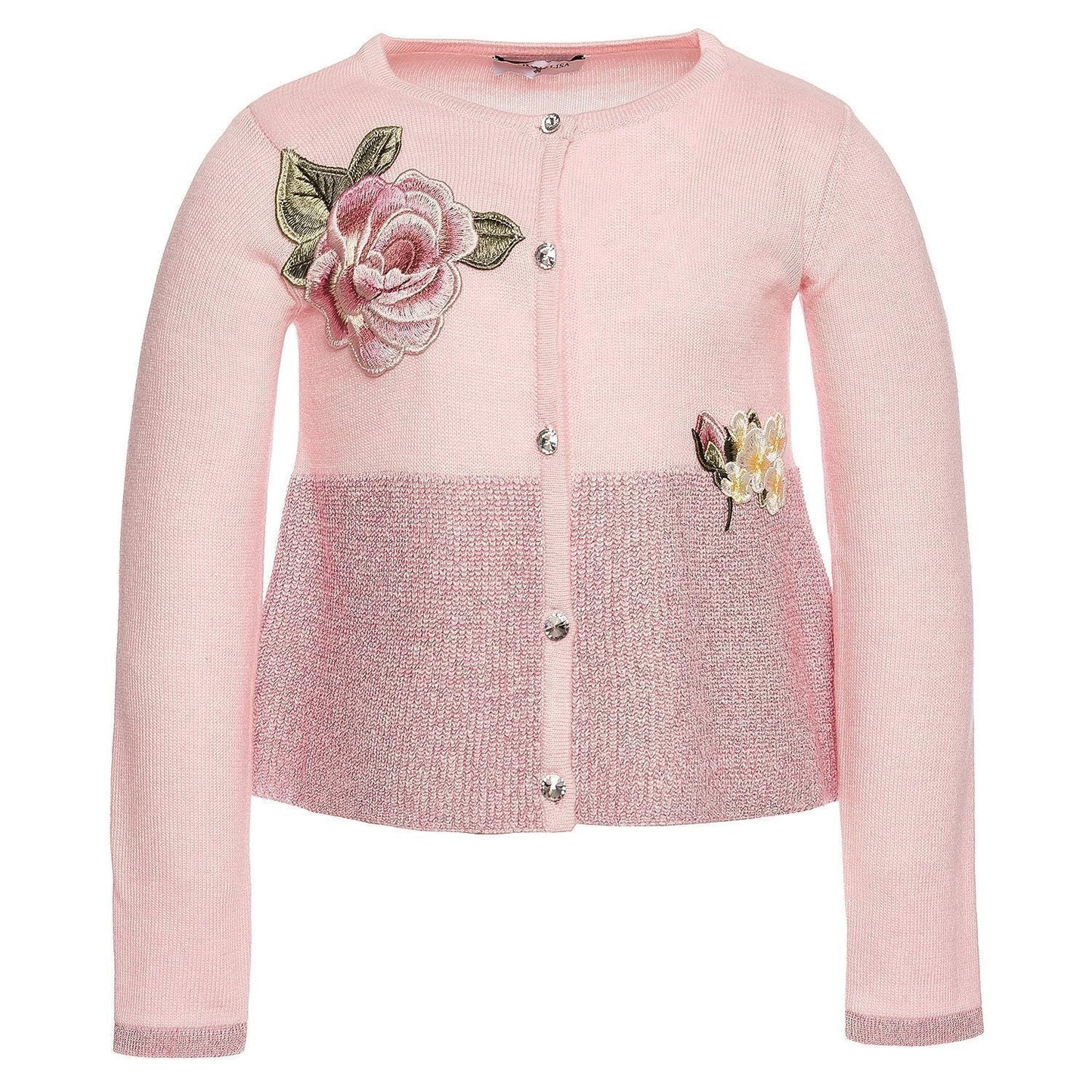 MONNALISA - Girl Rose Embroidery Pink Cardigan