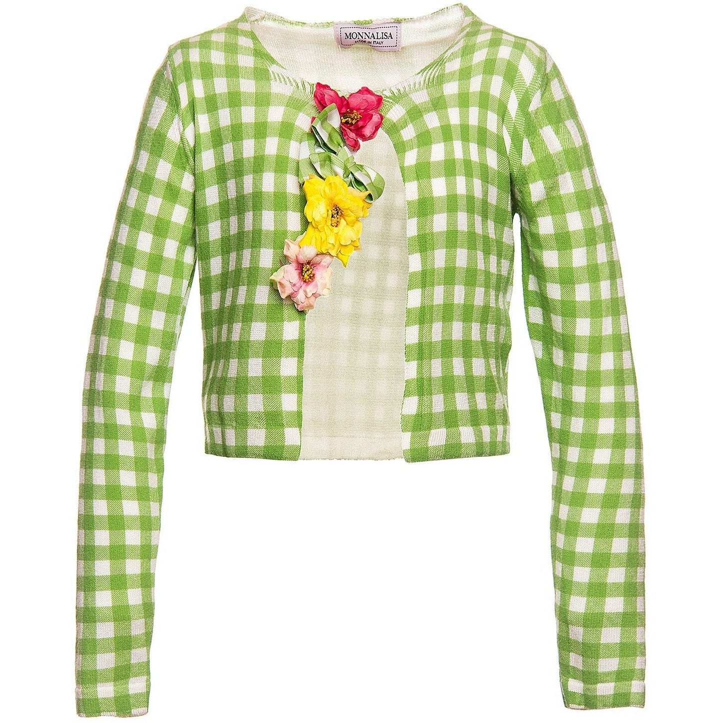 Monnalisa - Girl Romantic Checkers Bolero With Flowers, Green