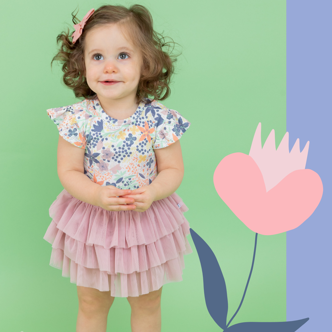 Bird & Bean® - Baby Tulle Skirted Bodysuit - Meadow - Baby Easter Dress
