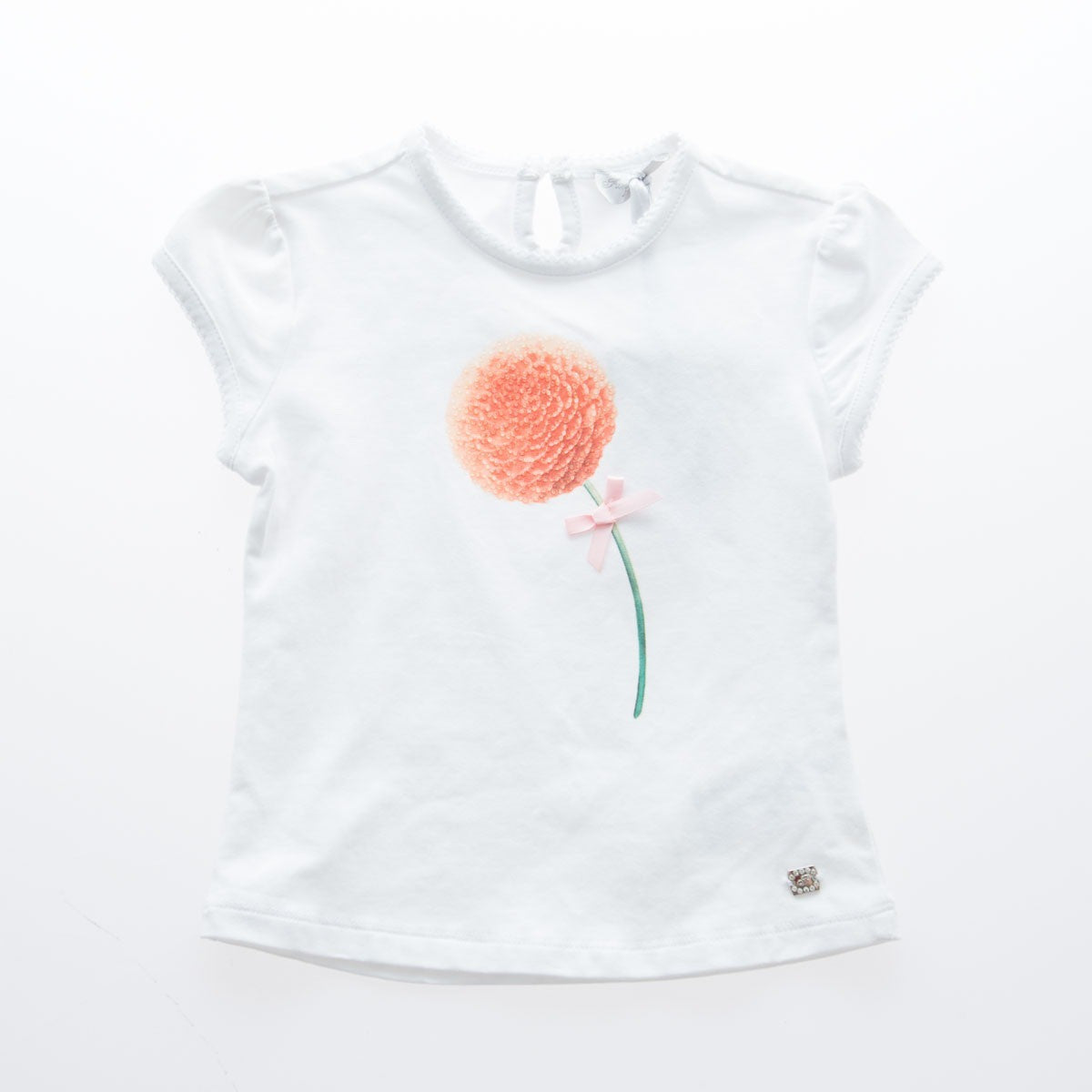Fun&Fun - Baby Girl Basic Short Sleeve T-Shirt With Flower, White