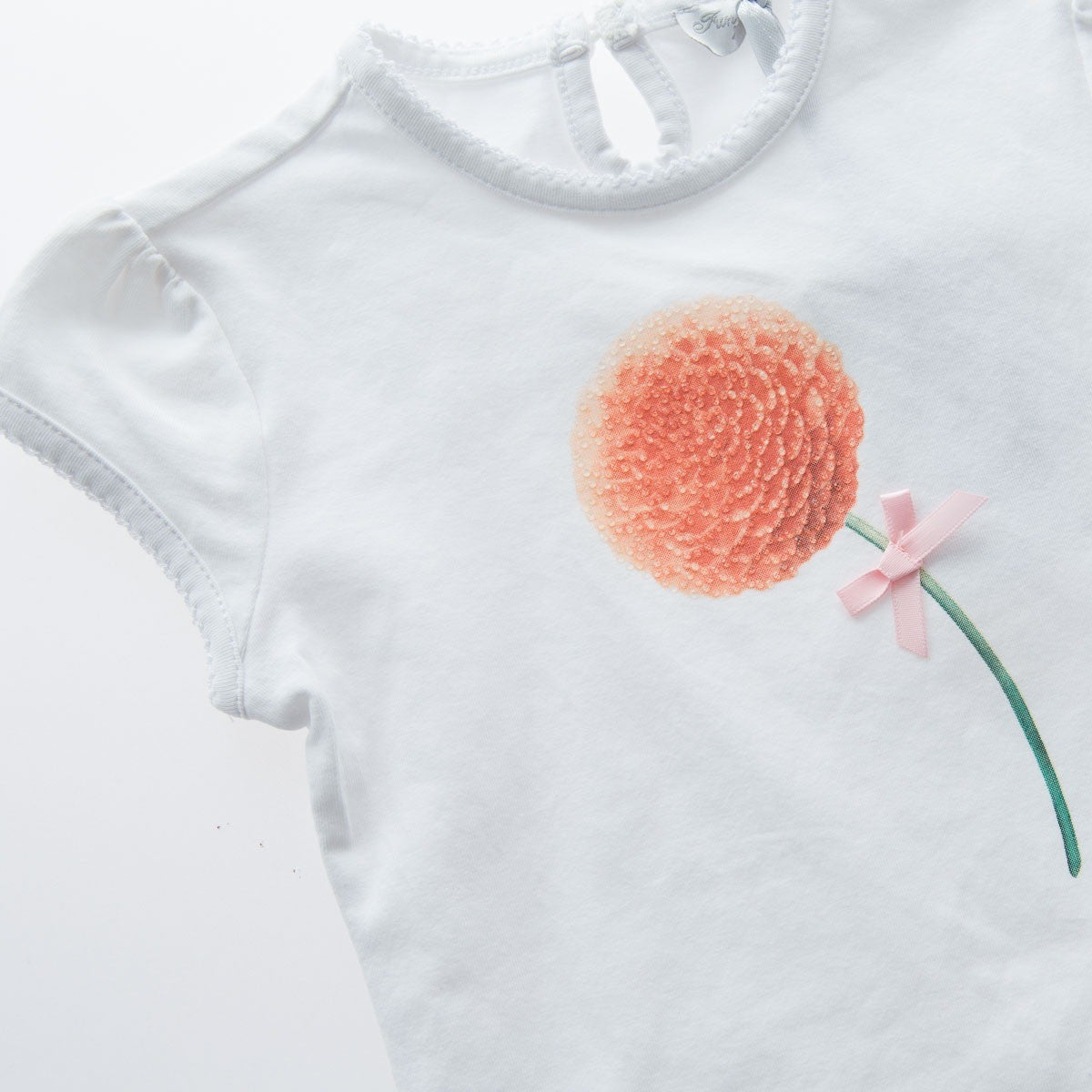Fun&Fun - Baby Girl Basic Short Sleeve T-Shirt With Flower, White