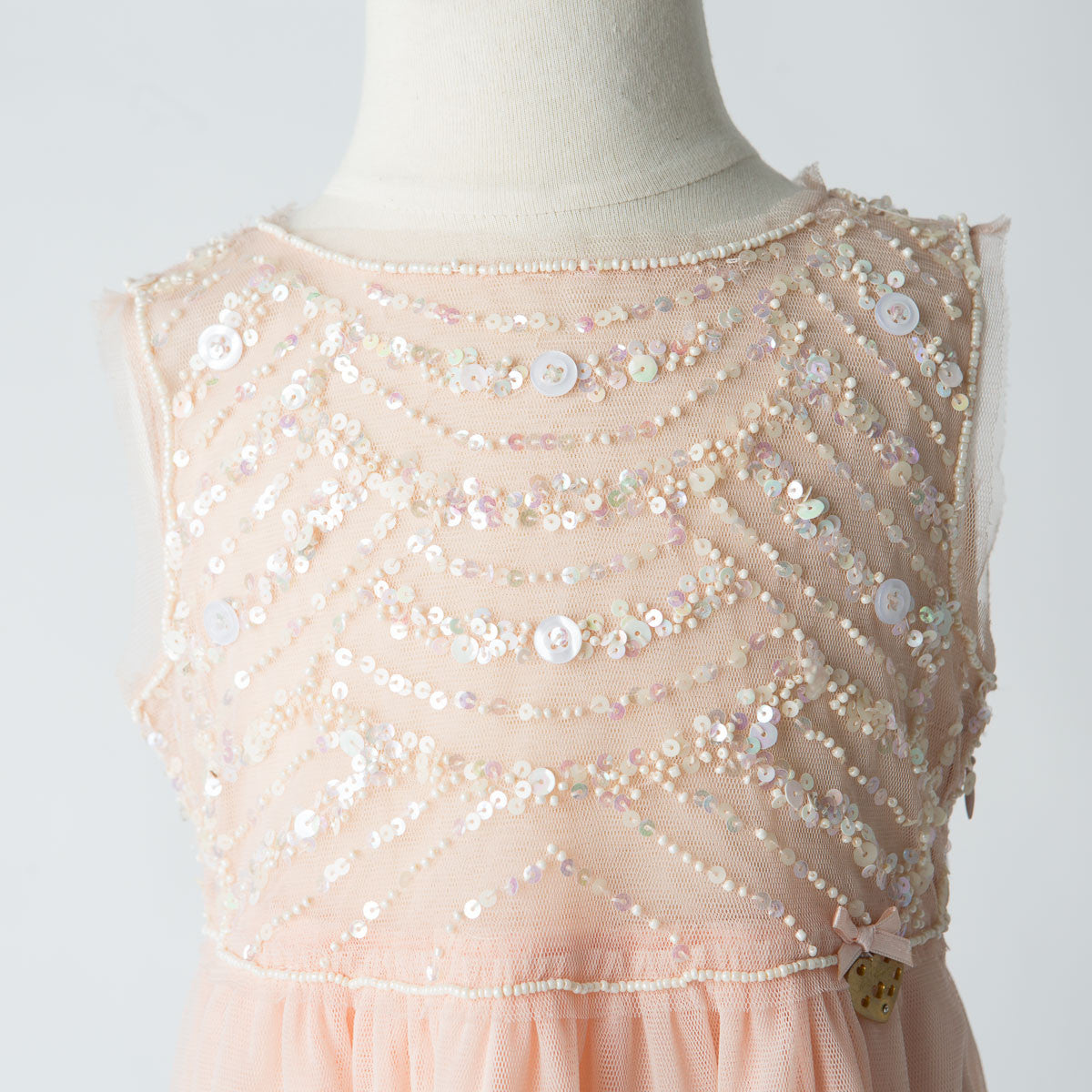 Miss Blumarine - Girl Sleeveless Dress With Beads Embroidery, Peach - 4Y