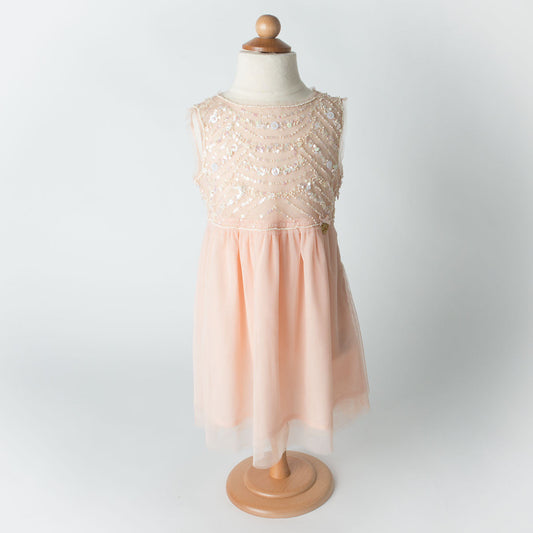 Miss Blumarine - Girl Sleeveless Dress With Beads Embroidery, Peach - 4Y