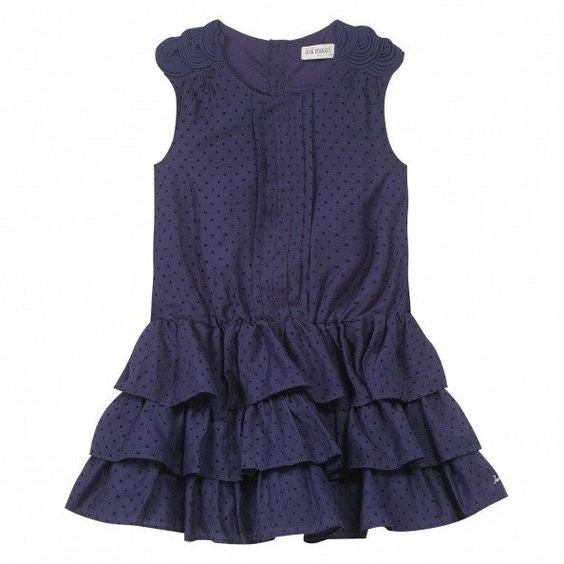 Jean Bourget - Girls Navy Micro Dot Tiered Flounce Ruffle Dress, Navy