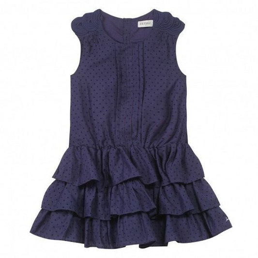 Jean Bourget - Girls Navy Micro Dot Tiered Flounce Ruffle Dress, Navy