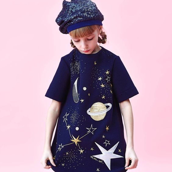 Mimisol - Baby Girl Galaxy Universe Dress, Navy