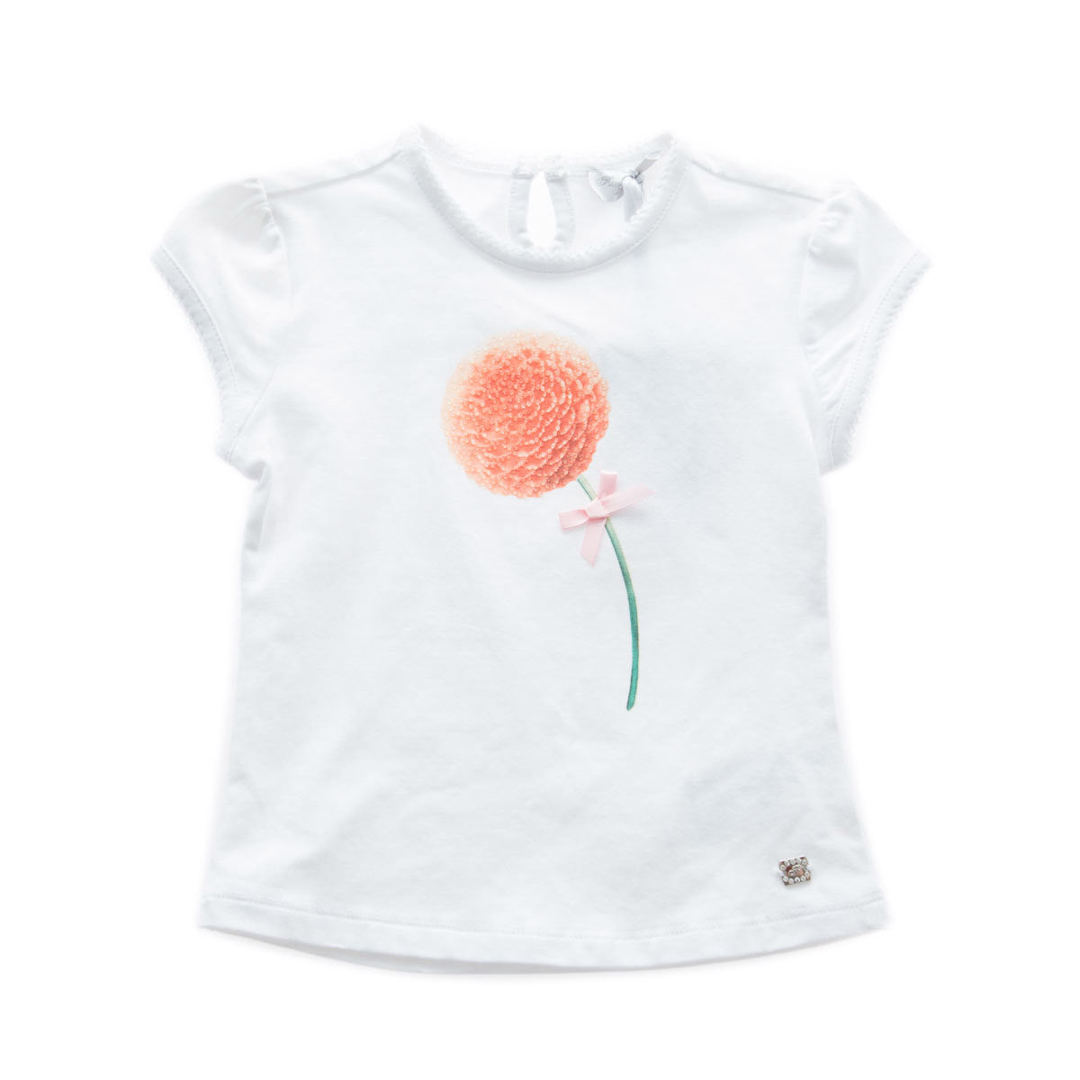Fun&Fun - Baby Girl Basic Short Sleeve T-Shirt With Flower, White