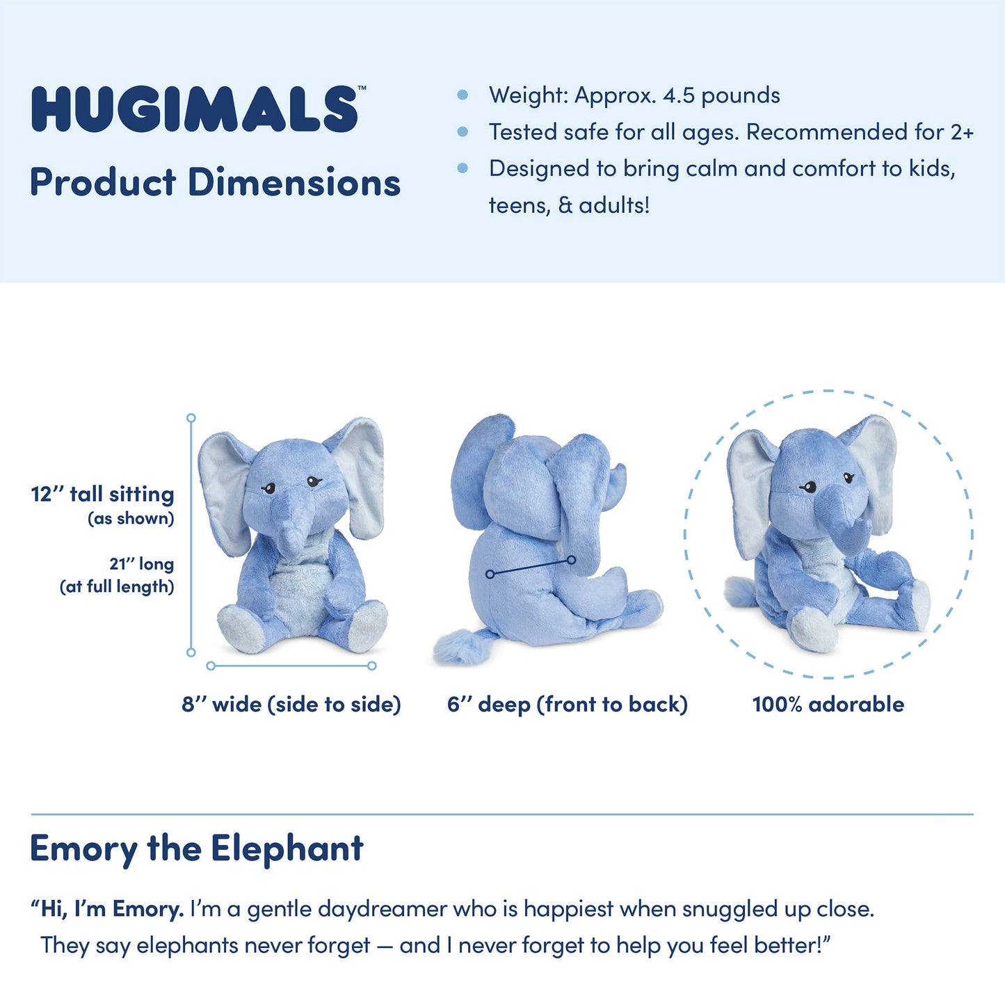 Hugimals World - Emory the Elephant 4.5lb Weighted Plush Anxiety: Kids/Adults