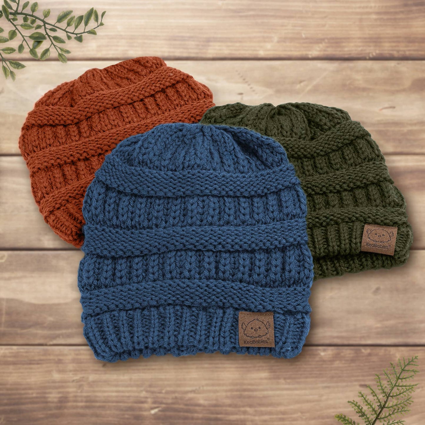 KeaBabies 3-Pack Warmzy Baby Beanies (Rhythm, M)