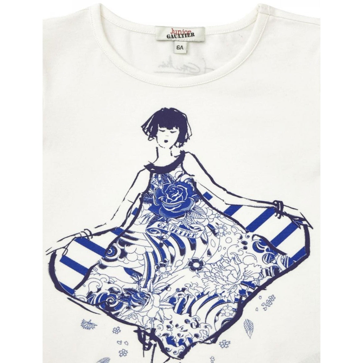 Junior Gaultier - Girls Short Sleeve Ecru Dancing Femme T-Shirt, White