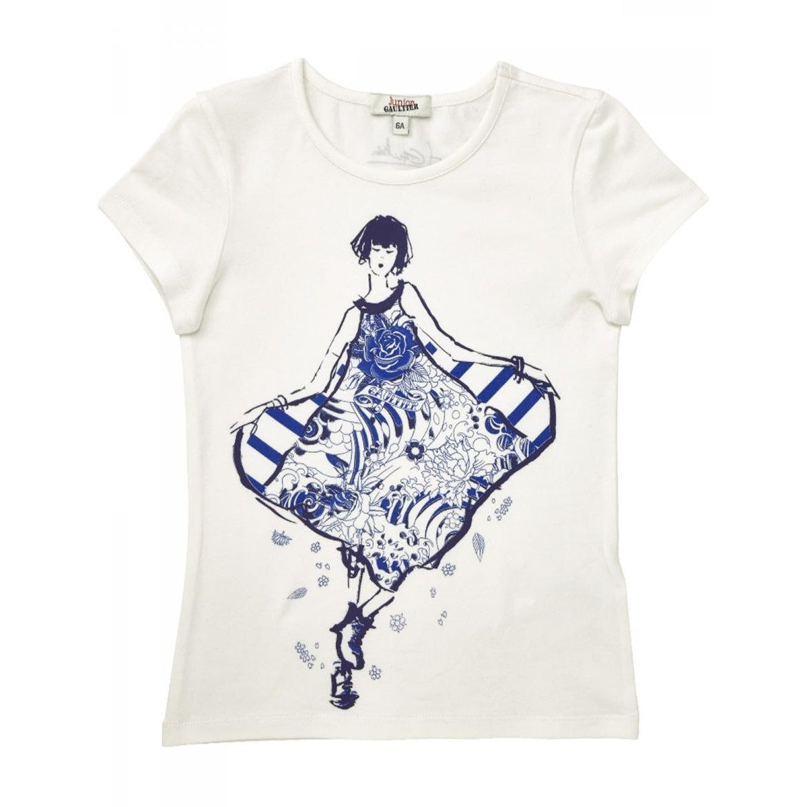 Junior Gaultier - Girls Short Sleeve Ecru Dancing Femme T-Shirt, White