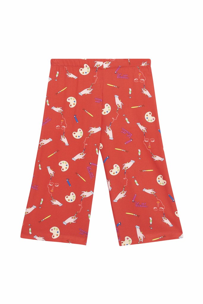 VIVETTA Kids Cannolo Signature Print Wide Leg Pants in Red