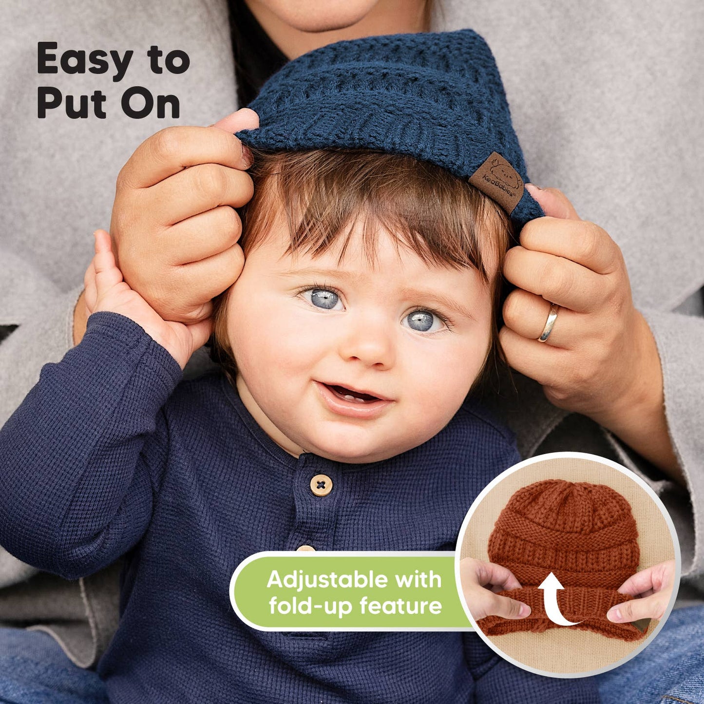 KeaBabies 3-Pack Warmzy Baby Beanies (Rhythm, M)