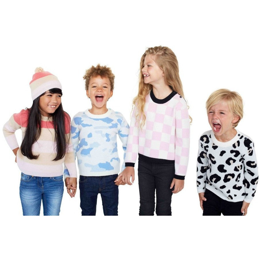 Atelier Child - Girls/Boys Cashmere Merino Check Sweater, Pink
