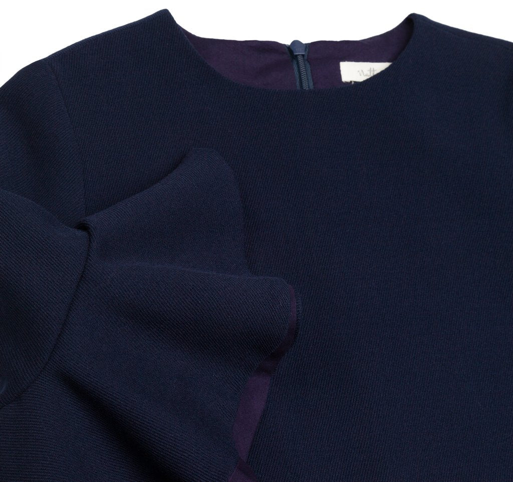 NATTY NY - FLOUNCE SLEEVE DRESS IN NAVY WOOL