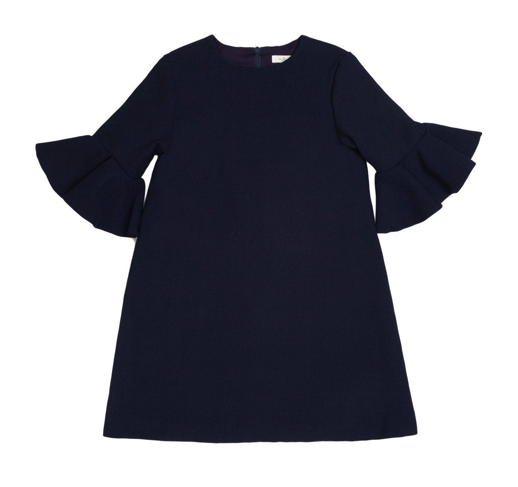 NATTY NY - FLOUNCE SLEEVE DRESS IN NAVY WOOL