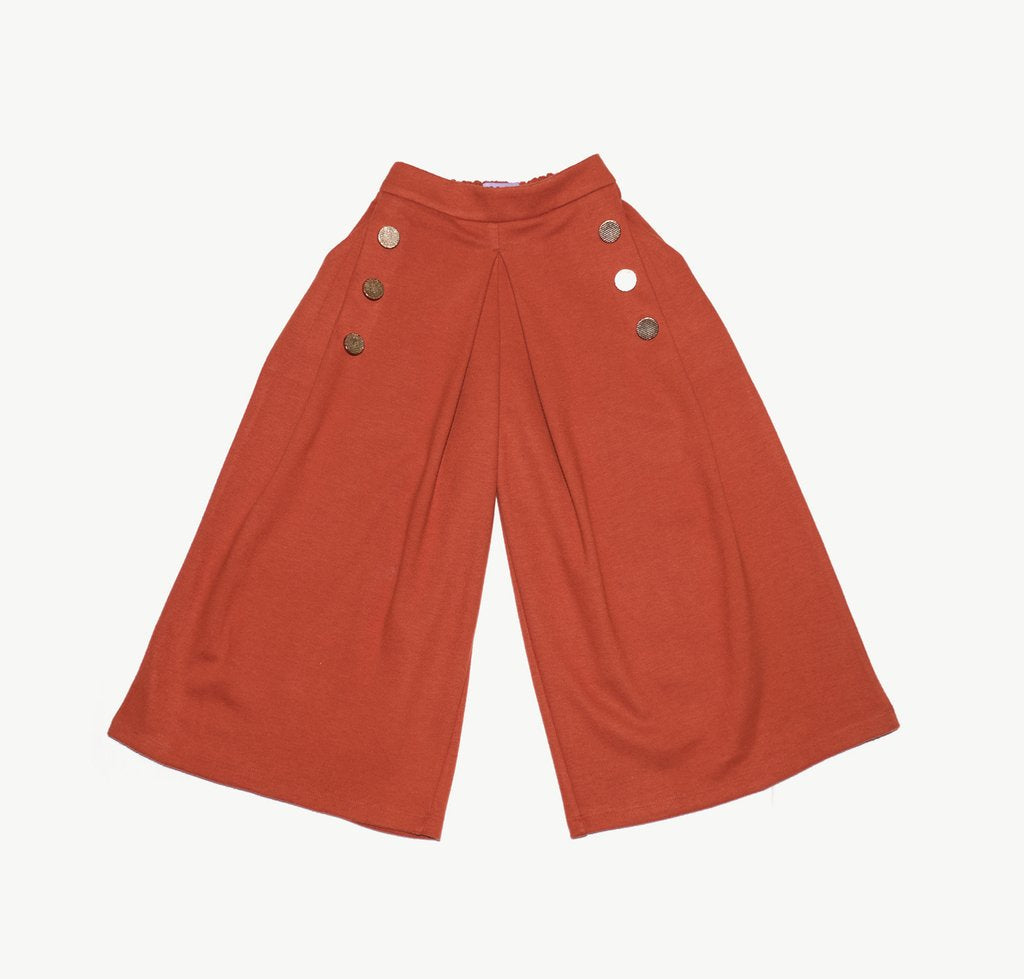 MOQUE - Wide Leg Claire Pants with Flat Front in Rust