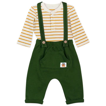 Mac & Moon 2-Piece Organic Cotton Gold Stripe Overall Set