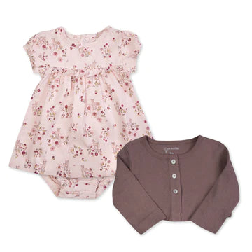 Deer Floral Dress and Cardigan Set
