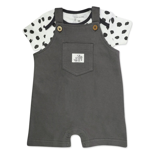 Organic Cotton 2-Piece Shortall Set in Puppy Dot Print