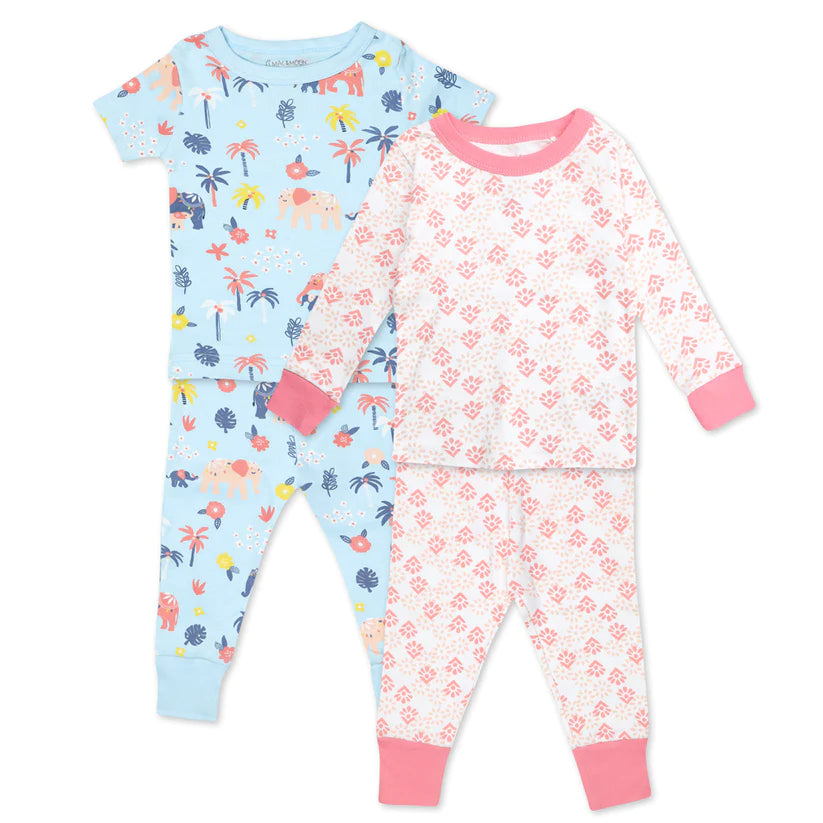 4-Piece Organic Cotton Pajama Set in Elephant Blooms Print