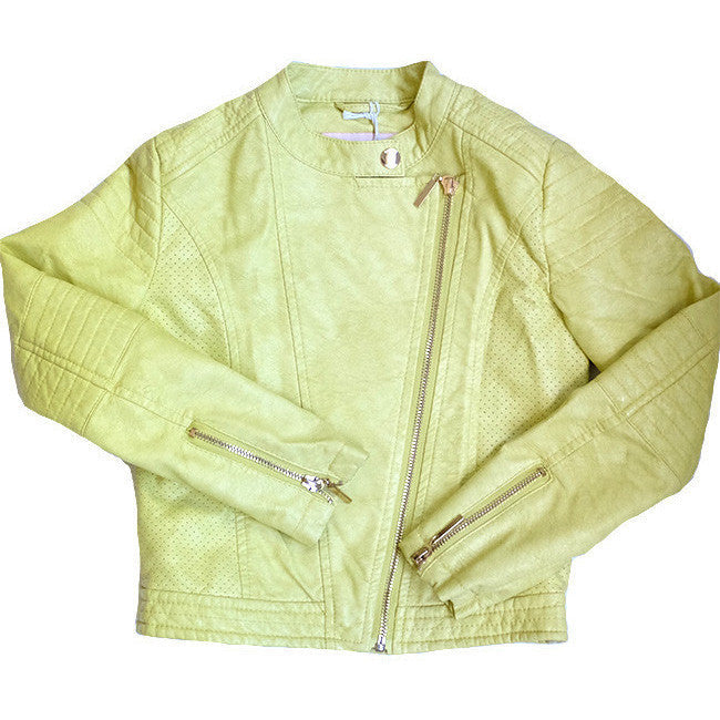 Gaudi - Girls Teen Faux Leather Jacket, Yellow - Gaudi - Outerwear - www.kidinvogue.com