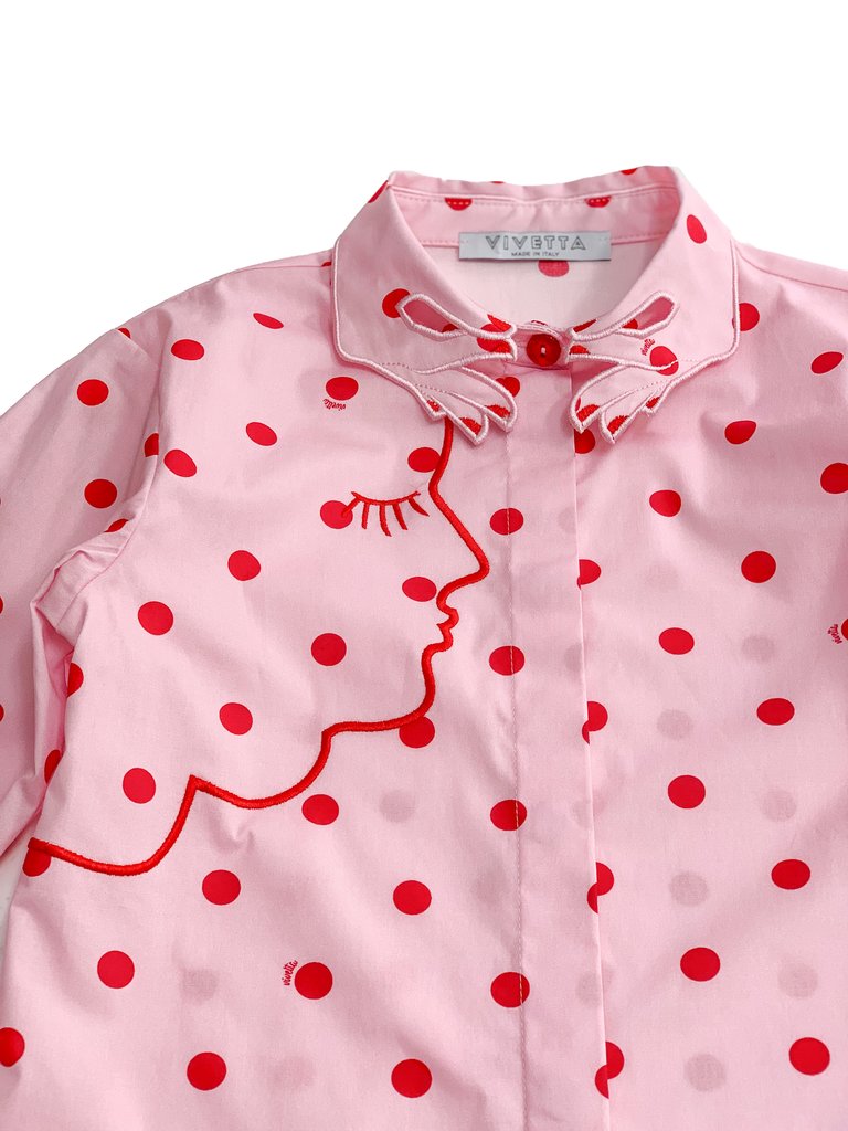 VIVETTA KIDS - Ariel Pink Polka Dot Long Sleeve Button Down Blouse Shirt