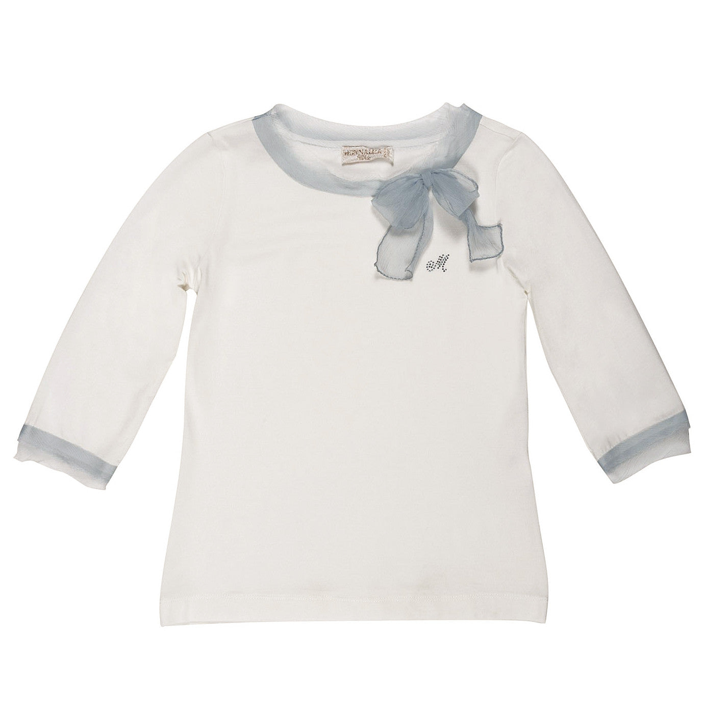 Monnalisa - Girls Jersey Modal Bow Blouse, Off White