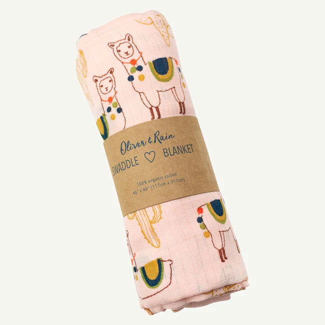 Light Pink Llama Print Swaddle