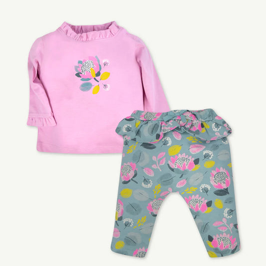 2-Piece Pink Winter Floral Pant Set