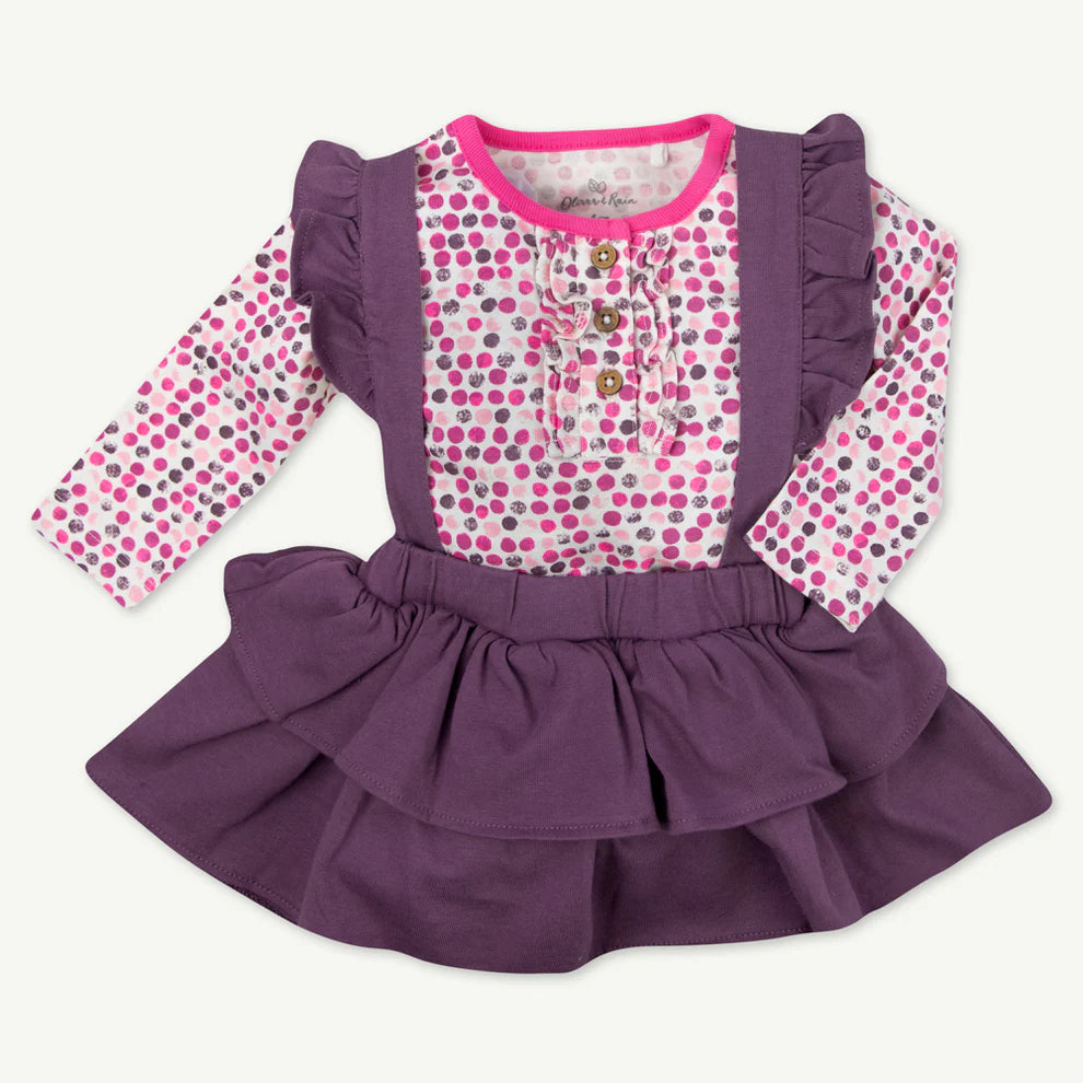 2-Piece Raspberry Polka Dot Ruffle Skirt Set