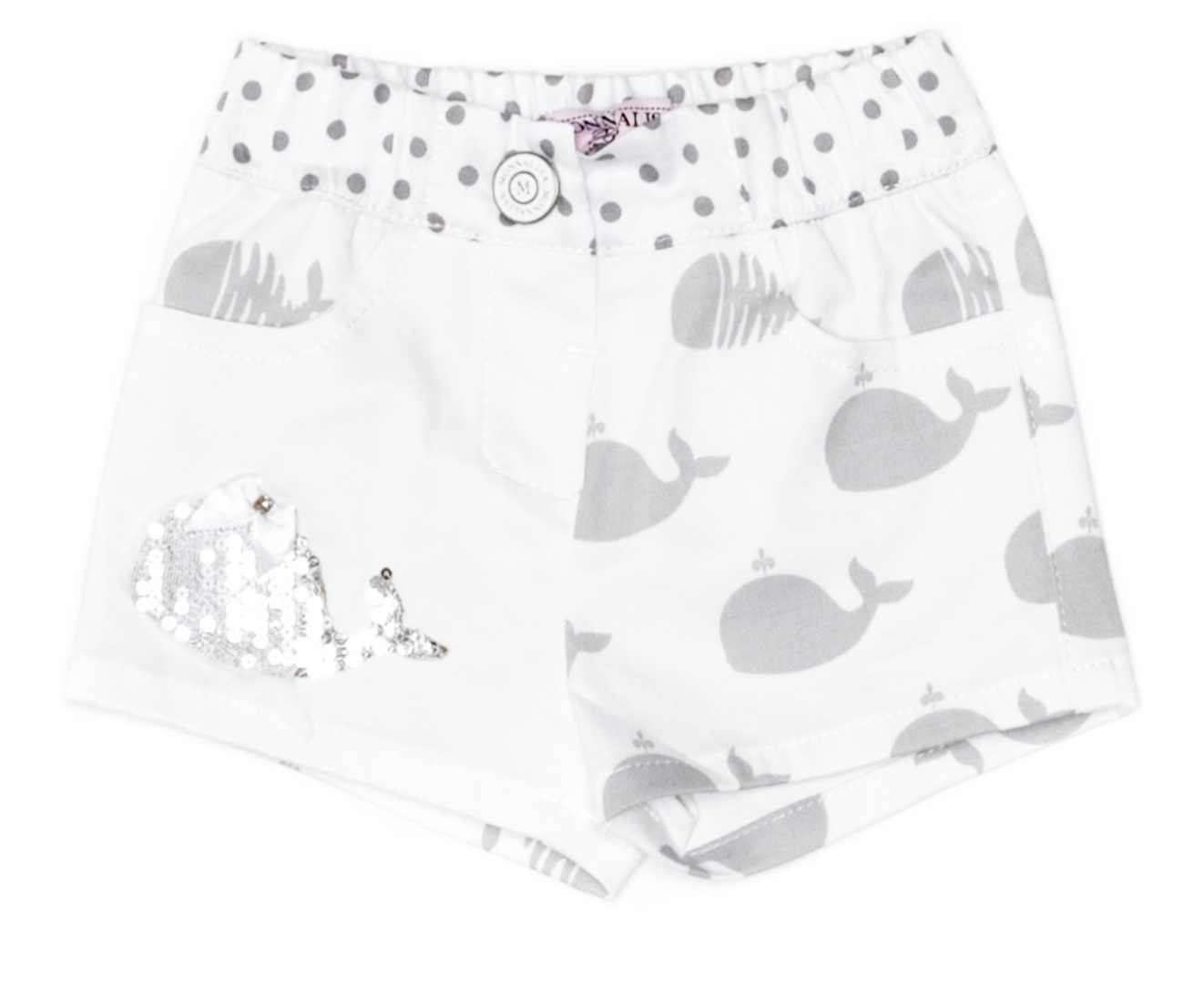 Monnalisa - Baby Girls Whale Polka Dot Shorts With Sequins, White