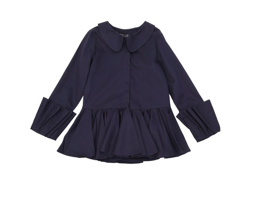 NIKOLIA - Cotton Poplin Shirt With Ruffles, Navy