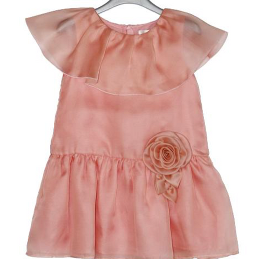 CHIRABIA - Pink Silk Dress With Rose Applique