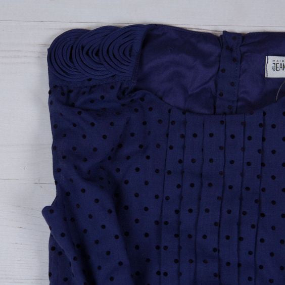 Jean Bourget - Girls Navy Micro Dot Tiered Flounce Ruffle Dress, Navy