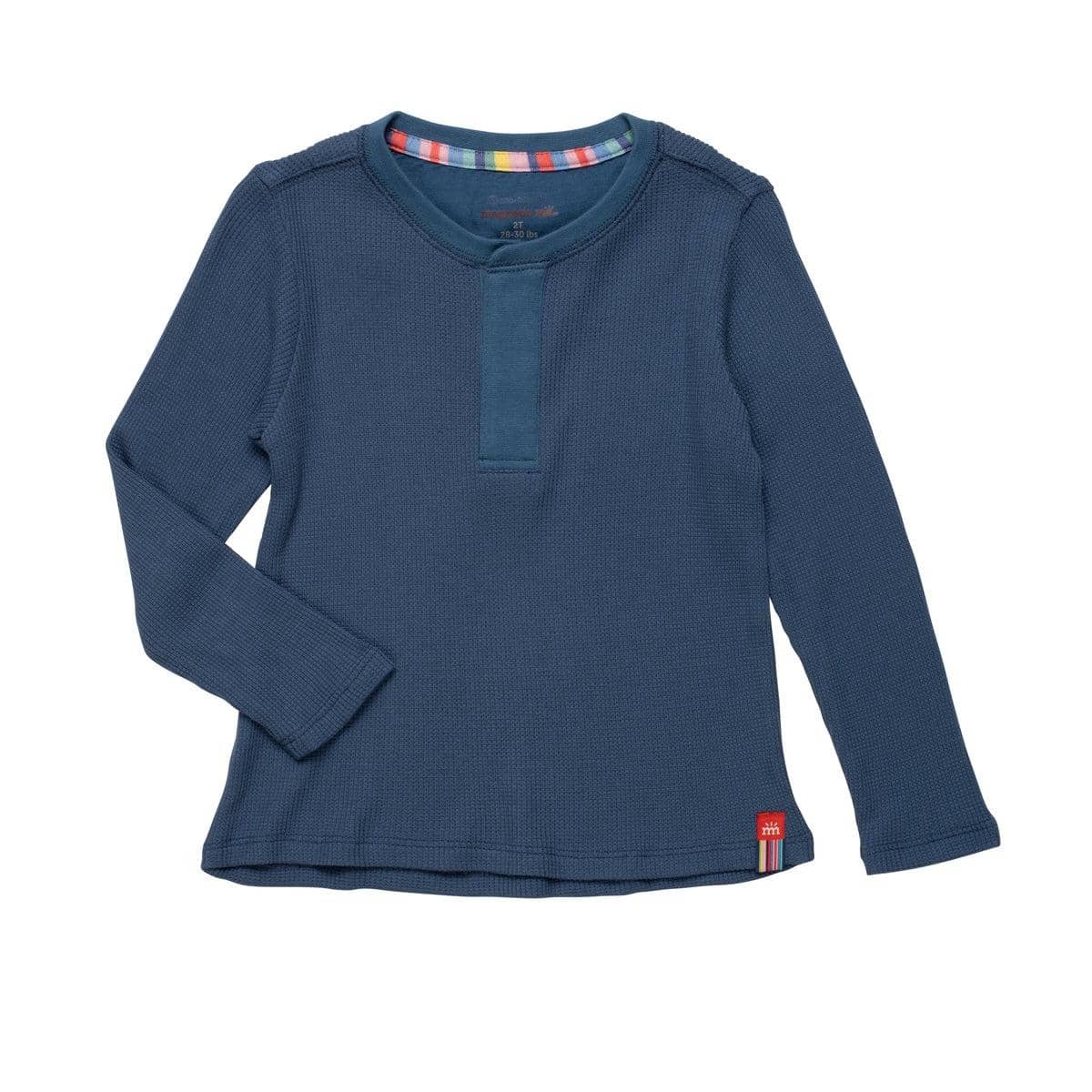 Magnetic Me - Waffle Knit Henley Top - Dark Blue