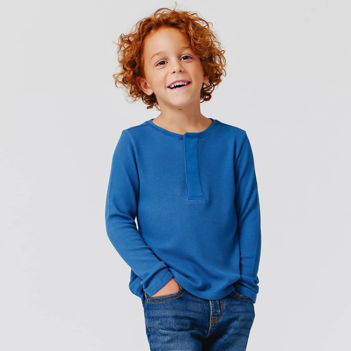 Magnetic Me - Waffle Knit Henley Top - Dark Blue